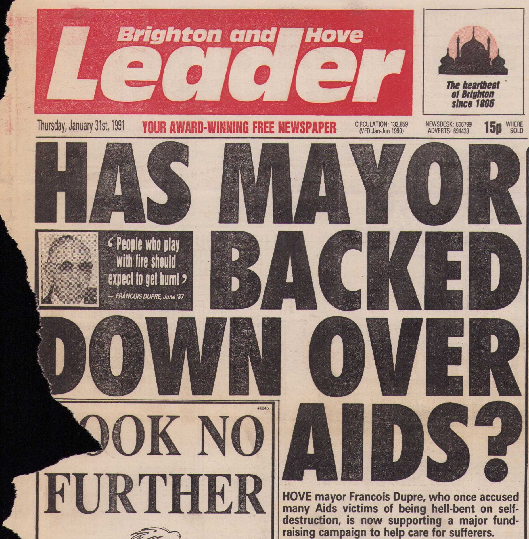 Blog Thumbnail article from Brighton & Hove Leader 'Has Mayor backed down over AIDS' 