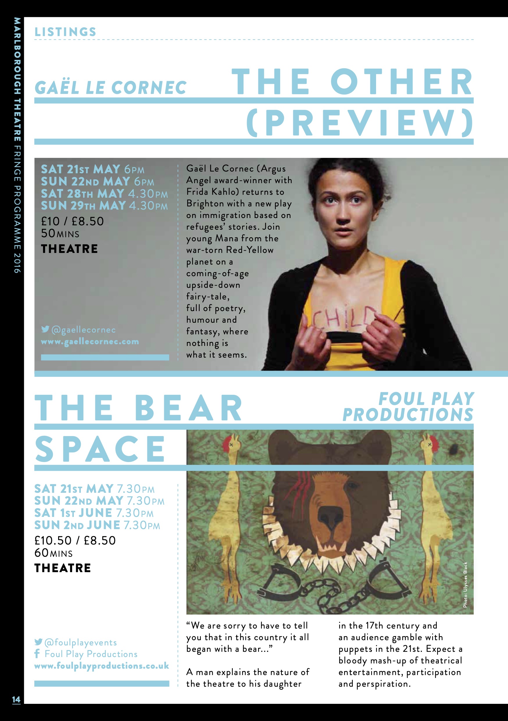 Marlborough Theatre Brighton Fringe 2016 Brochure
